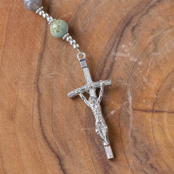 Christ Natural Agate Jesus Cross Prayer Rosary - image 6