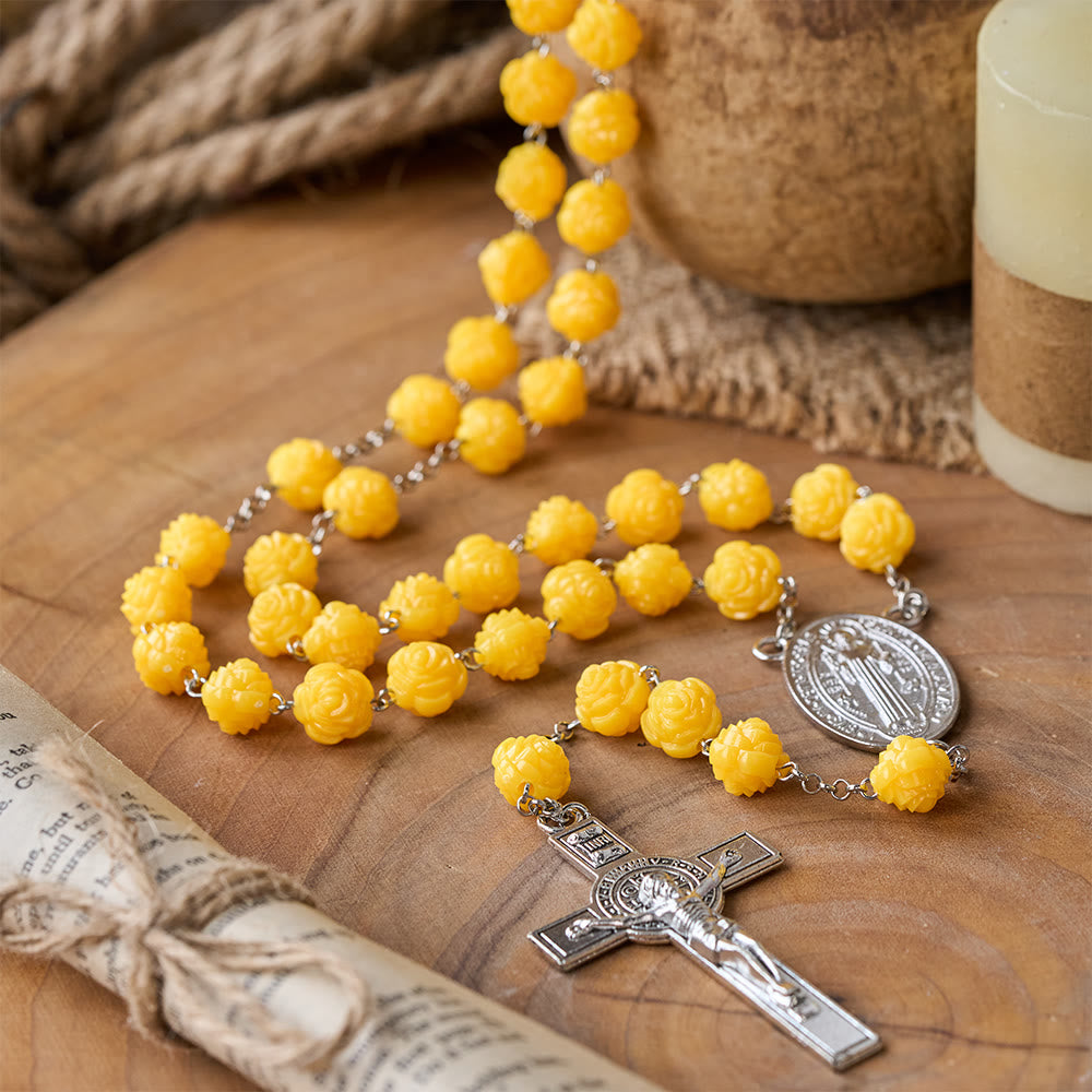 Yellow Rose Beads Crucifixion Rosary - image 2
