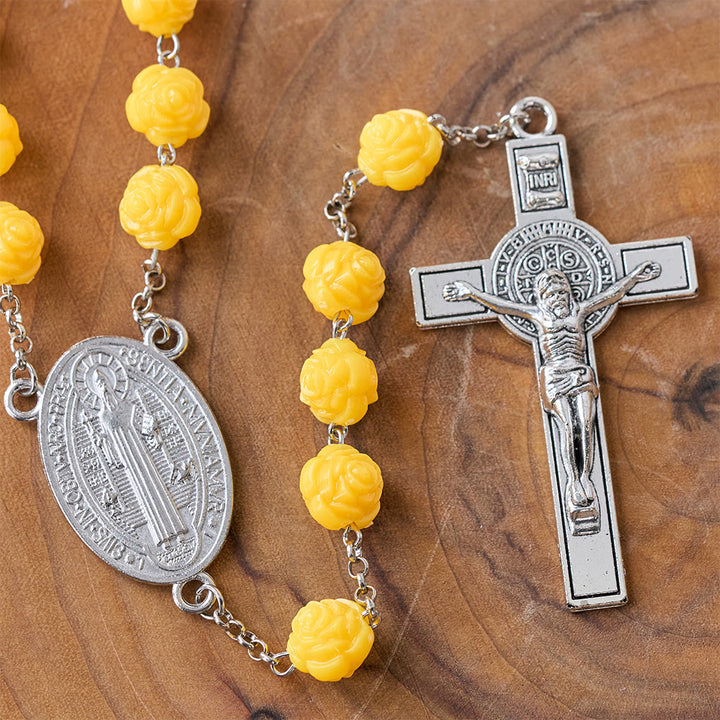 Yellow Rose Beads Crucifixion Rosary - image 5