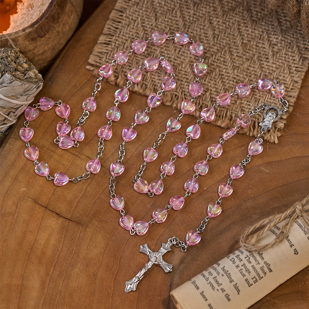 Pink Clear Shiny Heart Prayer Rosary - image 7