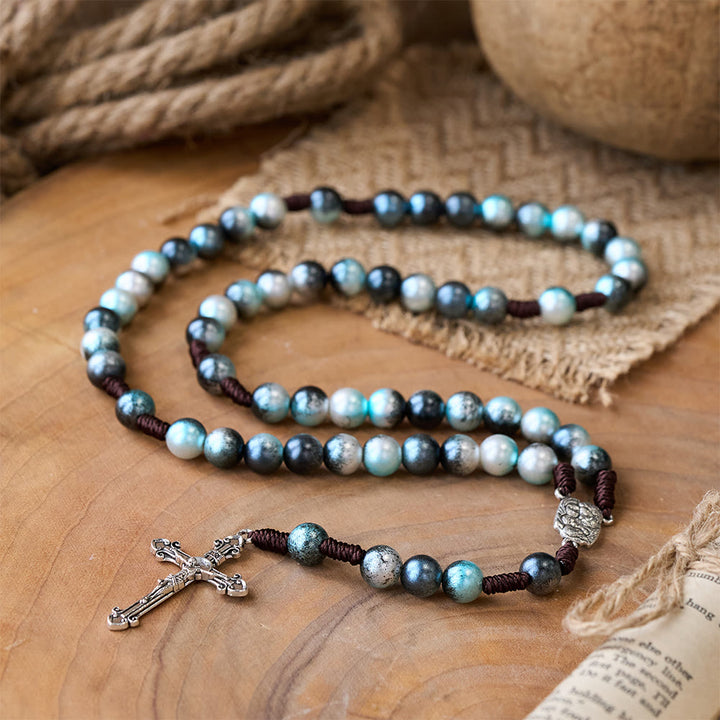 Christianartworkshop Holy Family & Crucifix of 10 mm Round Multicolor Acrylic Nylon Cord Rosary  - image 2