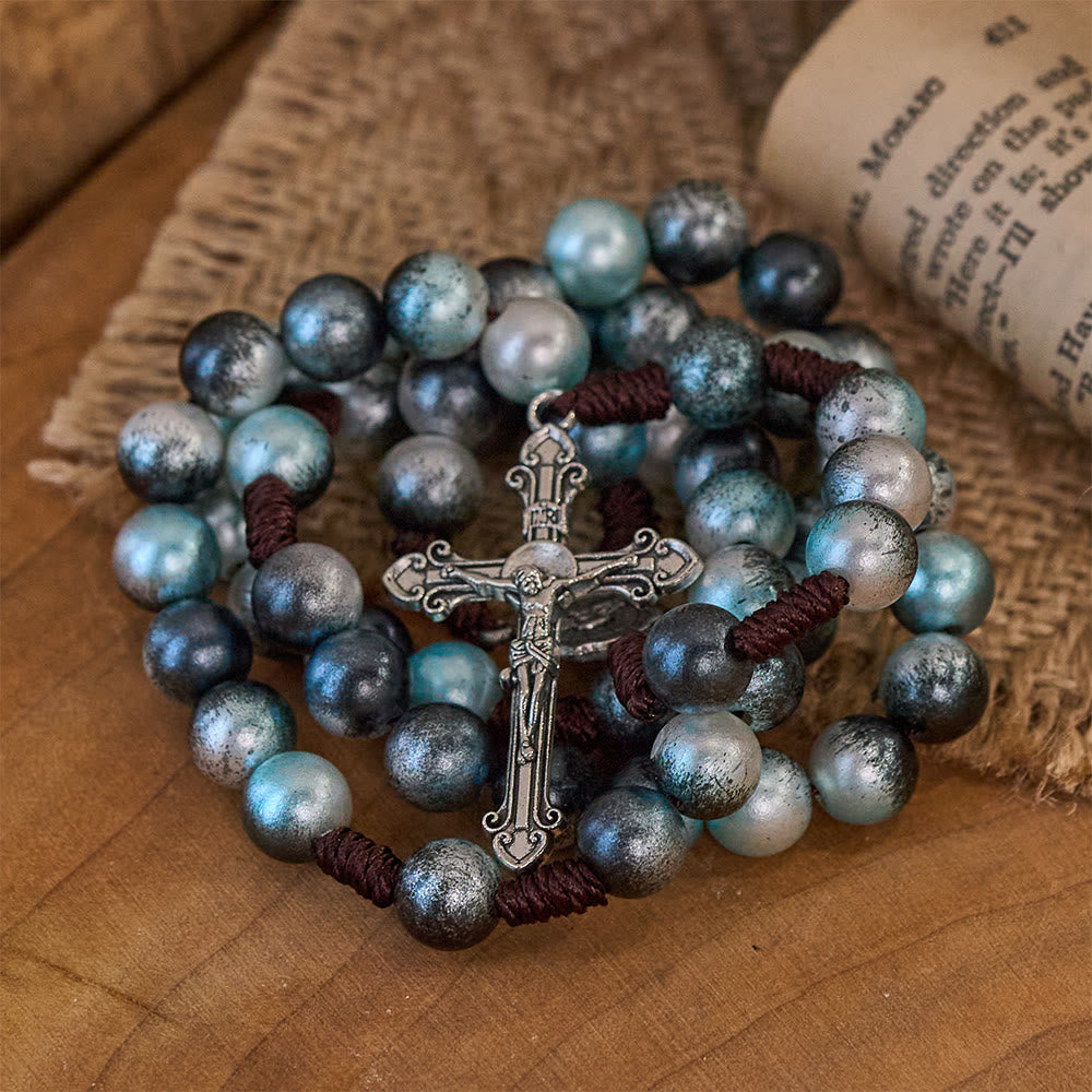 Christianartworkshop Holy Family & Crucifix of 10 mm Round Multicolor Acrylic Nylon Cord Rosary  - image 7