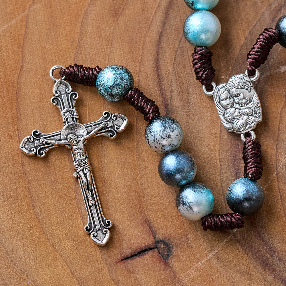 Christianartworkshop Holy Family & Crucifix of 10 mm Round Multicolor Acrylic Nylon Cord Rosary  - image 6