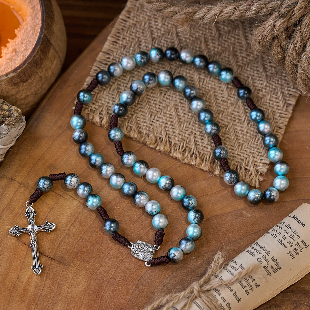 Christianartworkshop Holy Family & Crucifix of 10 mm Round Multicolor Acrylic Nylon Cord Rosary  - image 4