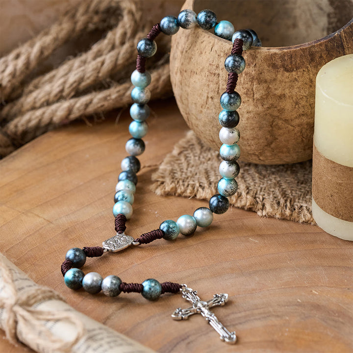 Christianartworkshop Holy Family & Crucifix of 10 mm Round Multicolor Acrylic Nylon Cord Rosary  - image 3