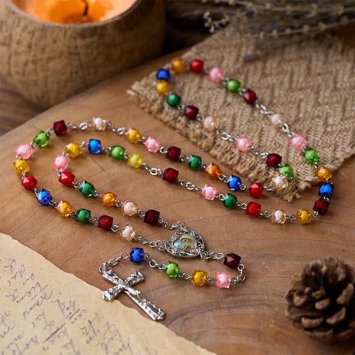 Christianartworkshop Our Lady of Peace & Crucifix of 8 mm Polyhedron Multicolor Acrylic Alloy Chain Rosary - image 6