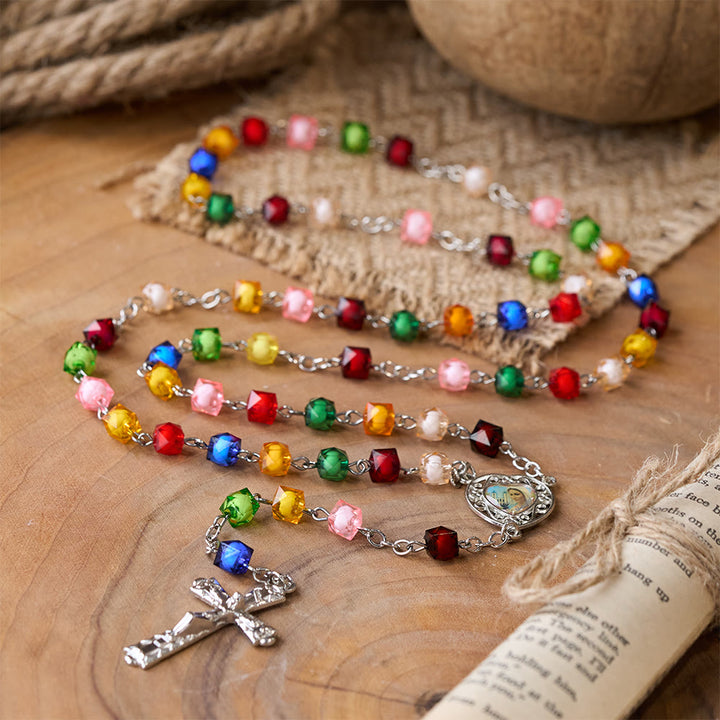 Christianartworkshop Our Lady of Peace & Crucifix of 8 mm Polyhedron Multicolor Acrylic Alloy Chain Rosary - 🔥3 PCS - image 0