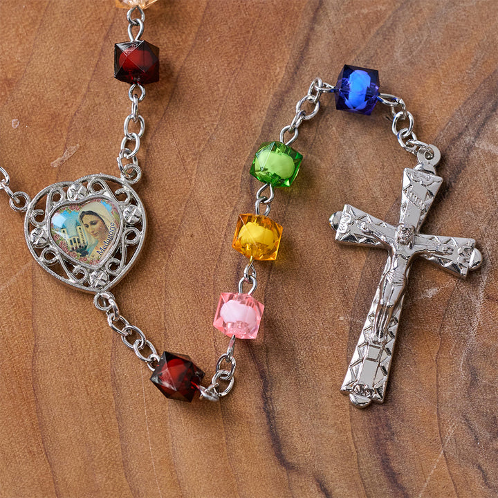 Christianartworkshop Our Lady of Peace & Crucifix of 8 mm Polyhedron Multicolor Acrylic Alloy Chain Rosary - image 4