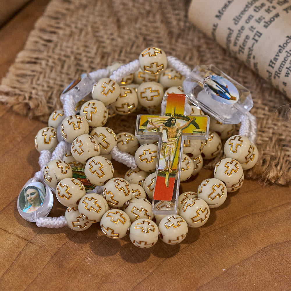 Christianartworkshop Crucifix of 10 mm Round Multicolor Acrylic Nylon Cord Rosary - image 12