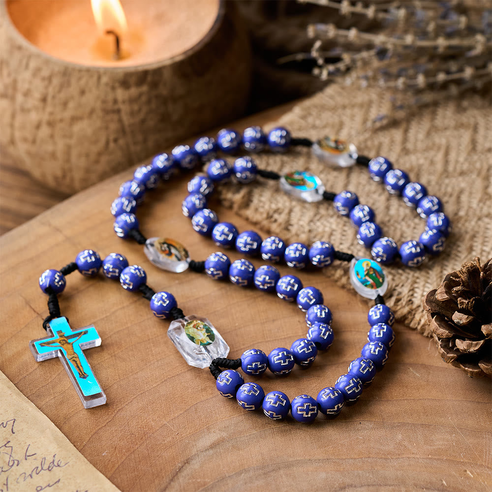 Christianartworkshop Crucifix of 10 mm Round Multicolor Acrylic Nylon Cord Rosary - Blue - image 0