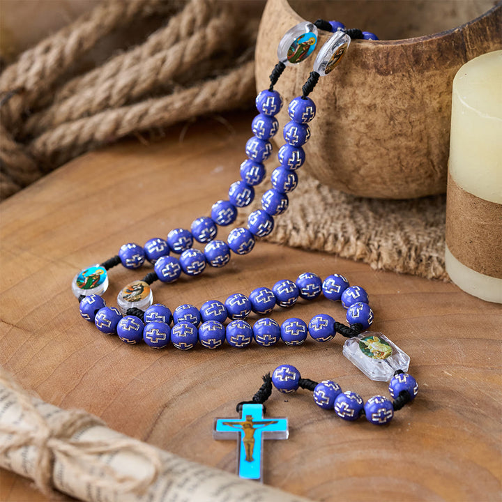Christianartworkshop Crucifix of 10 mm Round Multicolor Acrylic Nylon Cord Rosary - image 3
