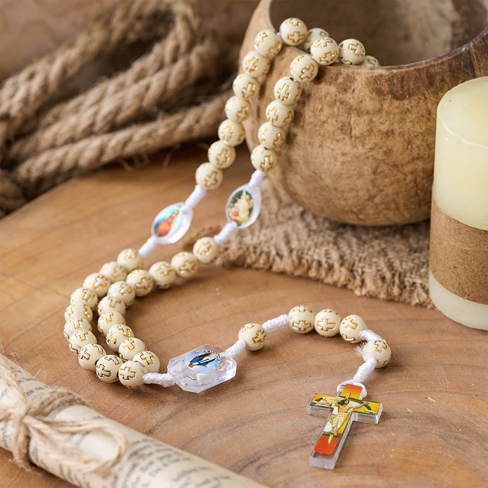 Christianartworkshop Crucifix of 10 mm Round Multicolor Acrylic Nylon Cord Rosary - image 9