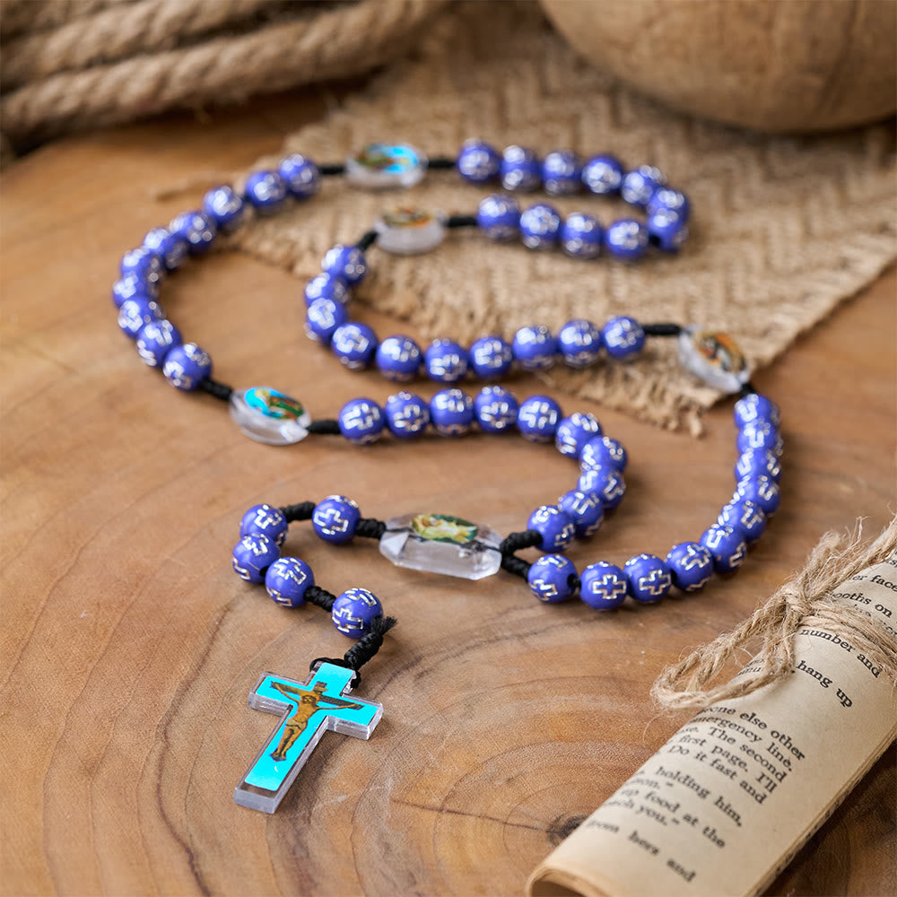Christianartworkshop Crucifix of 10 mm Round Multicolor Acrylic Nylon Cord Rosary - image 2