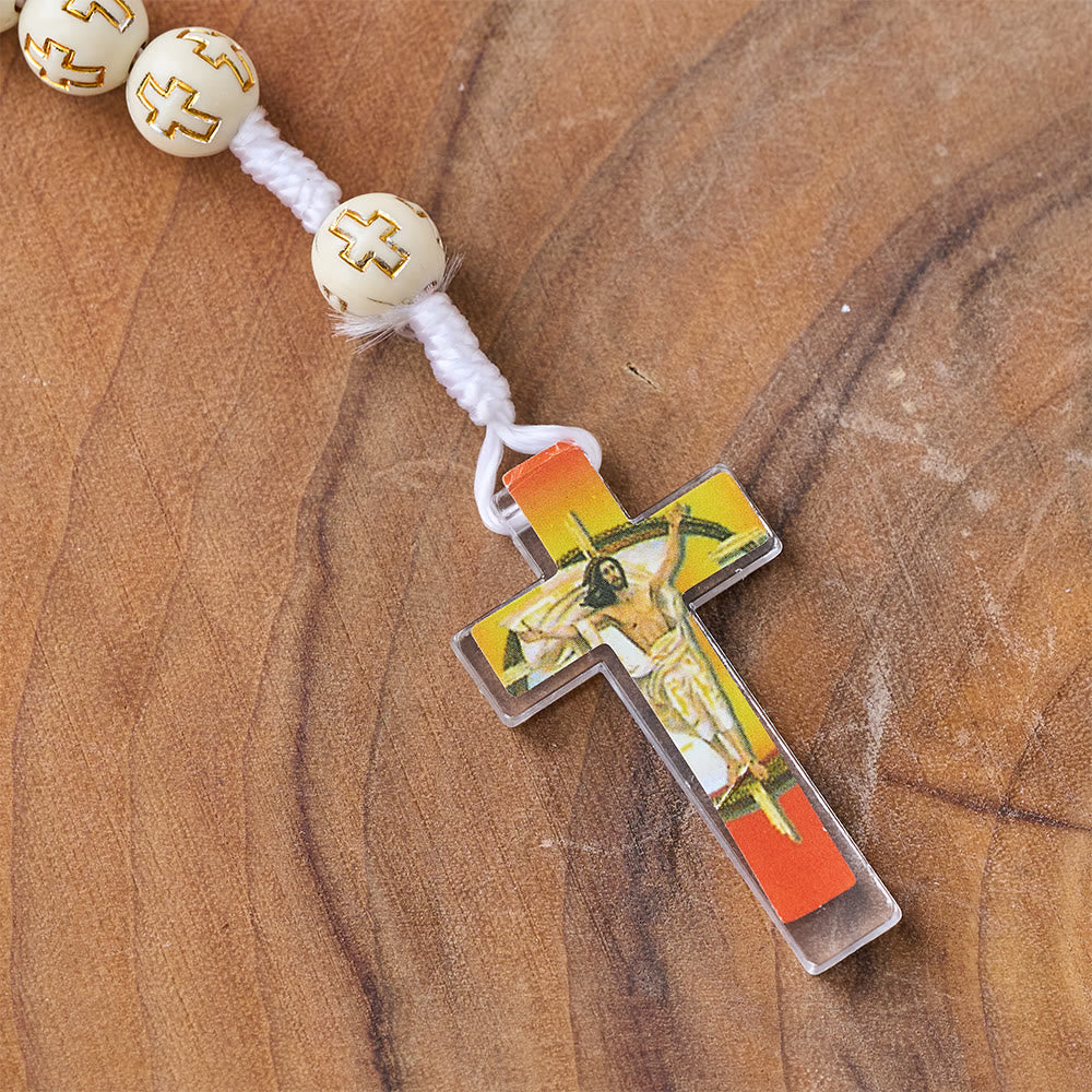 Christianartworkshop Crucifix of 10 mm Round Multicolor Acrylic Nylon Cord Rosary - image 15