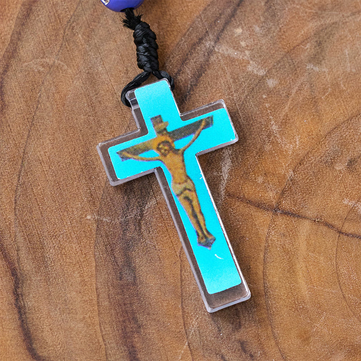 Christianartworkshop Crucifix of 10 mm Round Multicolor Acrylic Nylon Cord Rosary - image 8