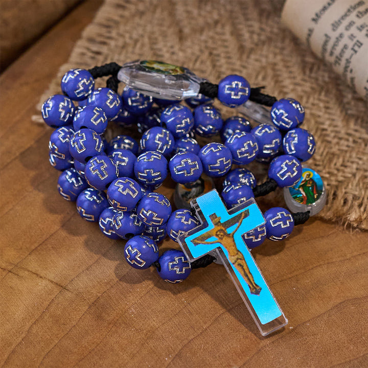 Christianartworkshop Crucifix of 10 mm Round Multicolor Acrylic Nylon Cord Rosary - image 5