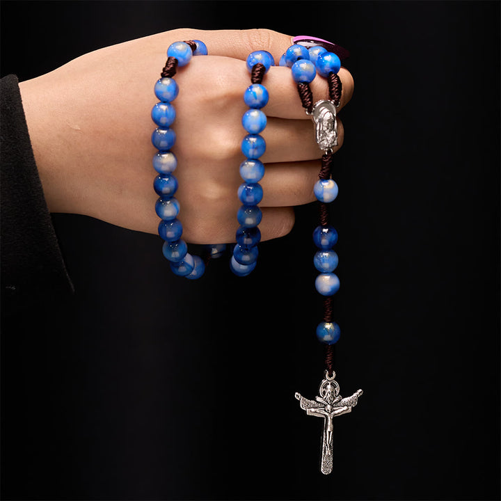 Blue Beads Hand-Woven Crucifix Rosary - image 1