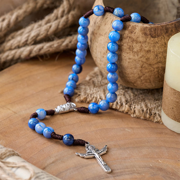 Blue Beads Hand-Woven Crucifix Rosary - image 3