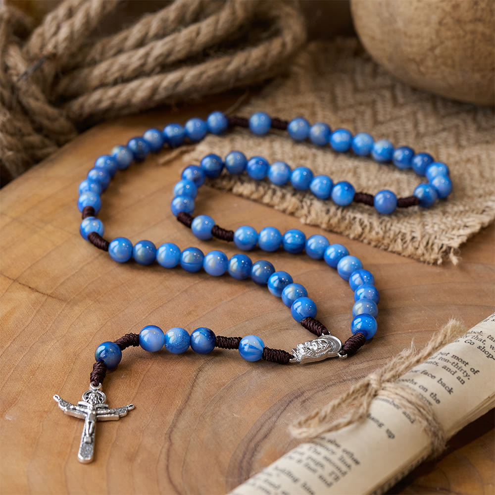 Blue Beads Hand-Woven Crucifix Rosary – Christian Art Workshop
