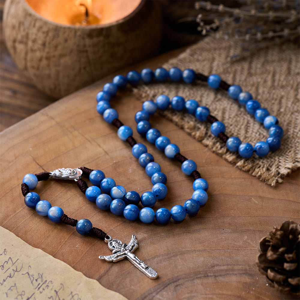 Blue Beads Hand-Woven Crucifix Rosary - image 2