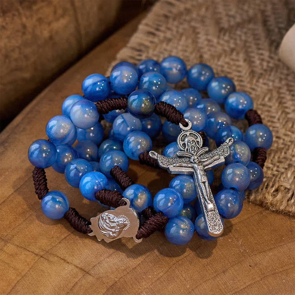 Blue Beads Hand-Woven Crucifix Rosary – Christian Art Workshop