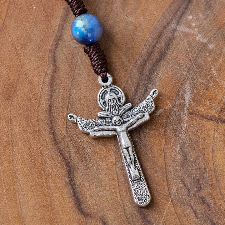 Blue Beads Hand-Woven Crucifix Rosary - image 5