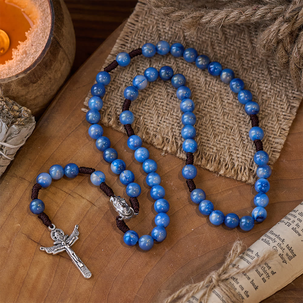 Blue Beads Hand-Woven Crucifix Rosary - image 8