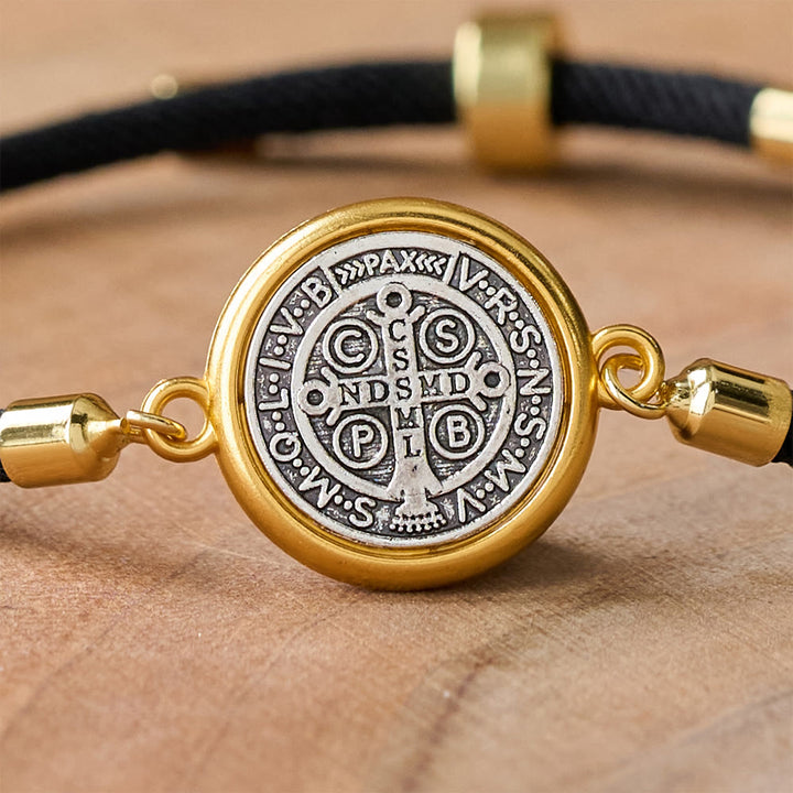 Christianartworkshop St. Benedict Medal Black Rope Cord Adjustable Bracelet - image 4