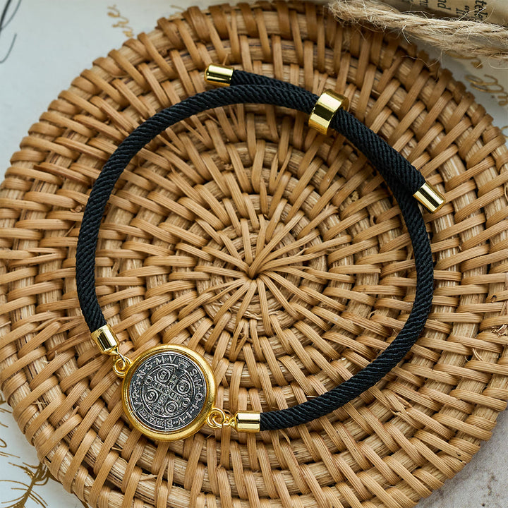 Christianartworkshop St. Benedict Medal Black Rope Cord Adjustable Bracelet - image 7