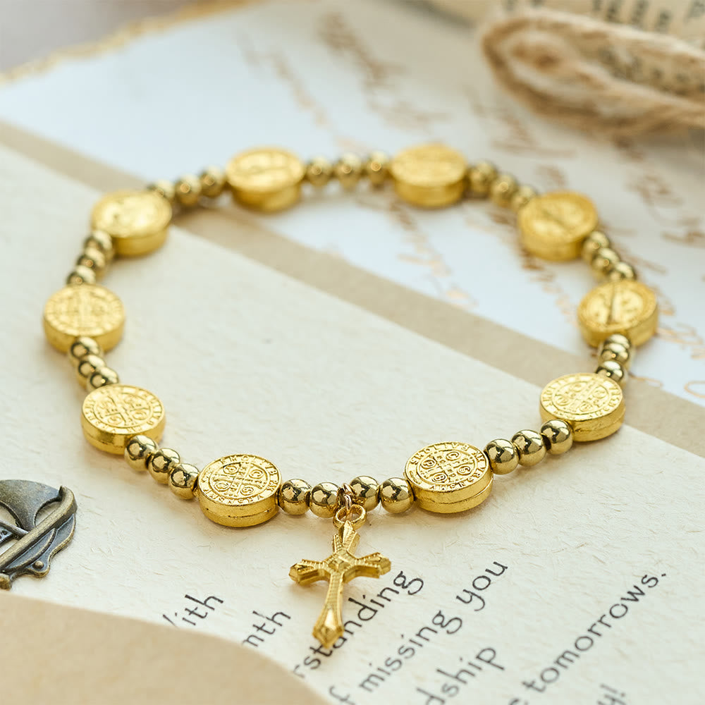 Christianartworkshop Gold-tone St. Benedict Cross Stretch Bracelet - image 5