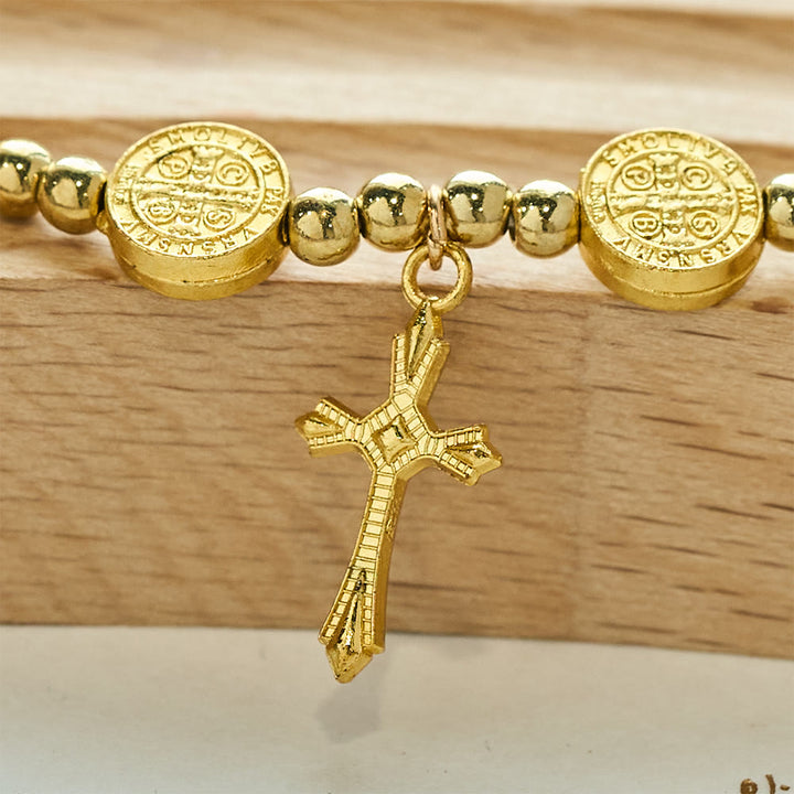 Christianartworkshop Gold-tone St. Benedict Cross Stretch Bracelet - image 4
