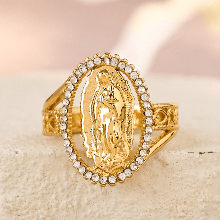 Christianartworkshop Our Lady of Guadalupe Faith Crafted Divine Grace Golden Ring - image 4