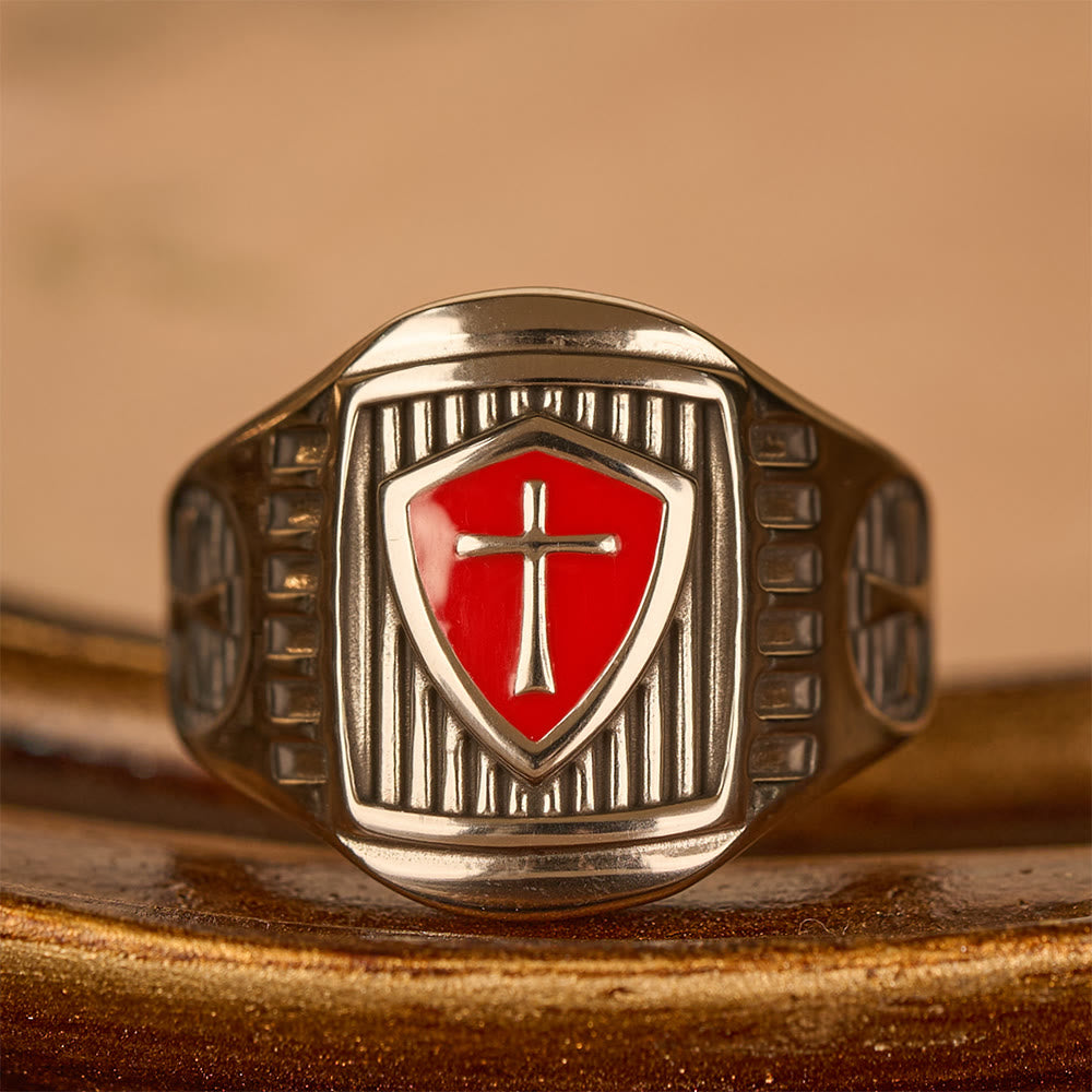Christianartworkshop Templar Shield Cross Ring - A Sacred Emblem of Valor and Faith - US 15 - image 0