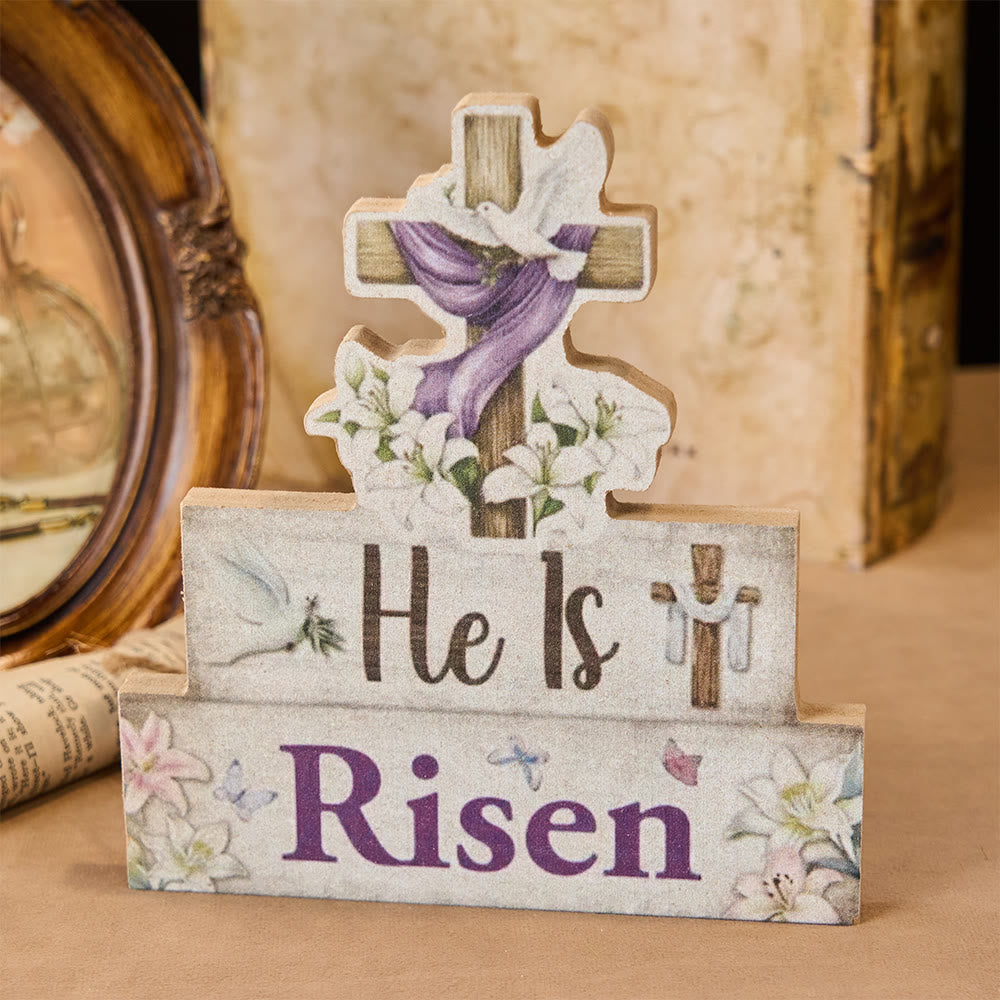 Christianartworkshop "He Is Risen" Wooden Cross & Dove Decorative Ornament - image 4
