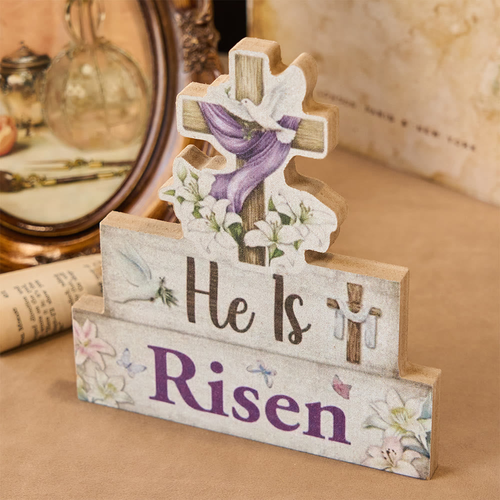 Christianartworkshop "He Is Risen" Wooden Cross & Dove Decorative Ornament - image 3