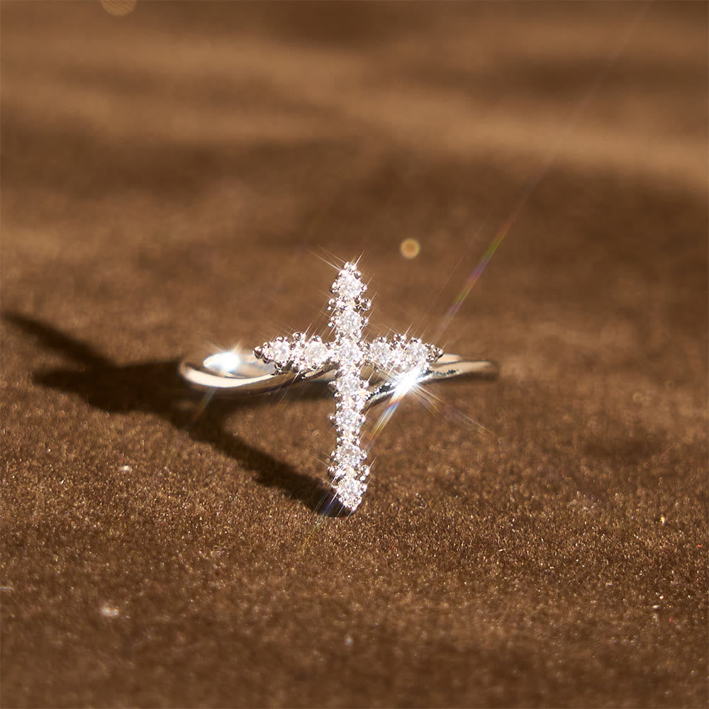 FREE Today:  Cross Ring with Clustered Cubic Zirconia Accents: Embody His Gentle Grace - Silver - US 12 - image 1