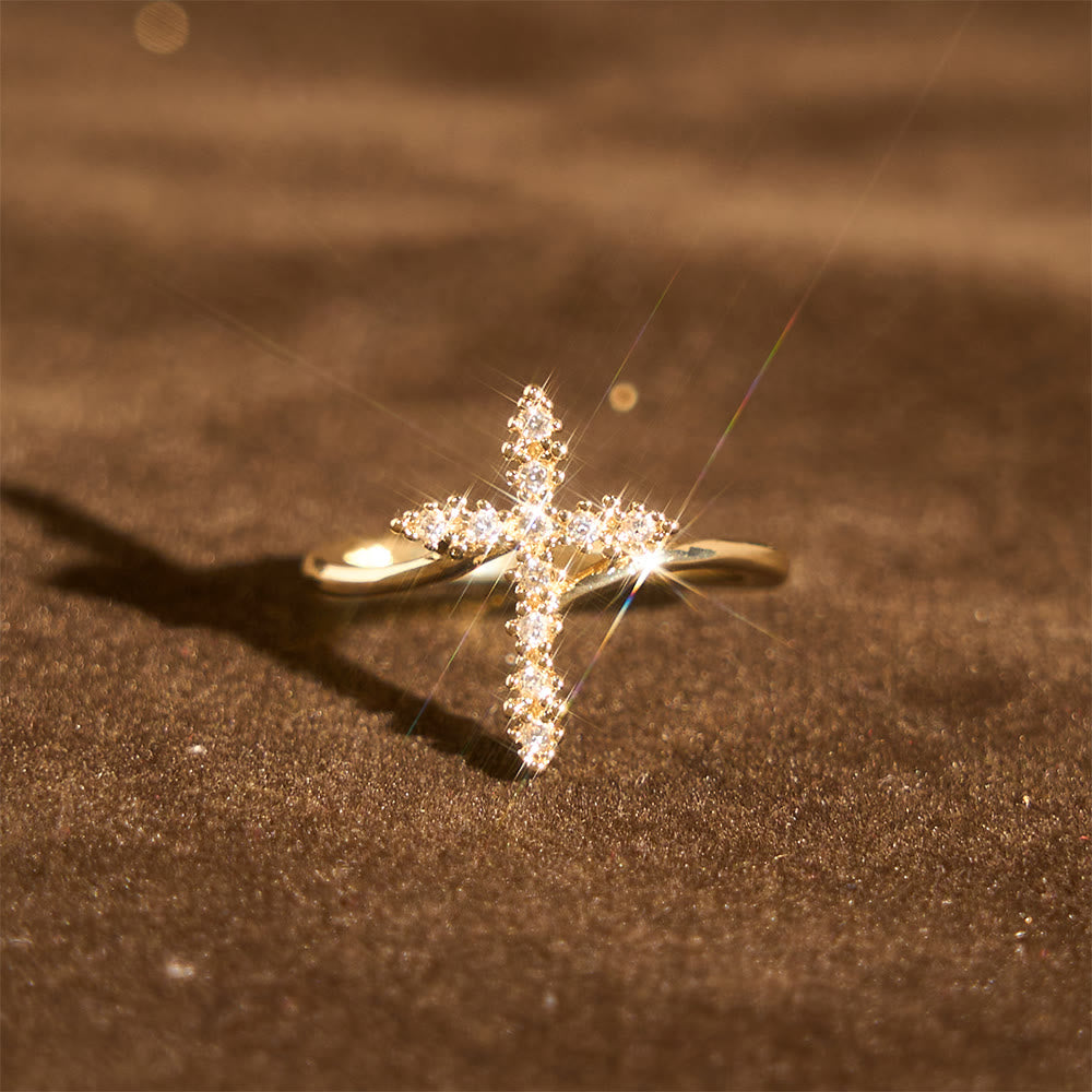 Christianartworkshop Cross Ring with Clustered Cubic Zirconia Accents: Embody His Gentle Grace - Golden - US 12 - image 0