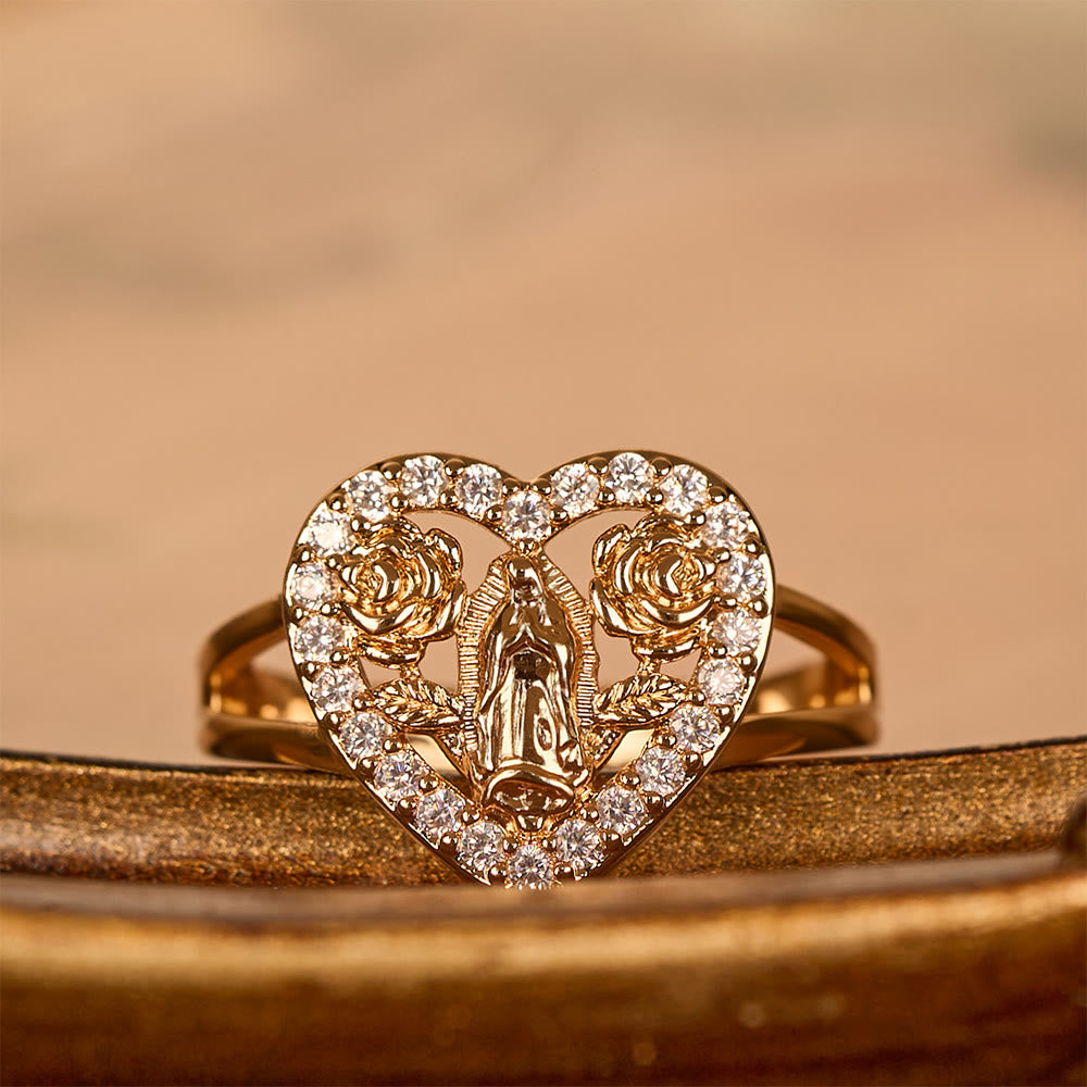Christianartworkshop Heart-Shaped Our Lady Motif Ring with Rose Accents: Carry Her Care in Daily Wear - image 5