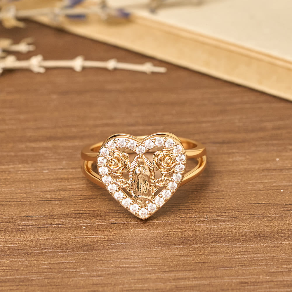 Christianartworkshop Heart-Shaped Our Lady Motif Ring with Rose Accents: Carry Her Care in Daily Wear - image 4