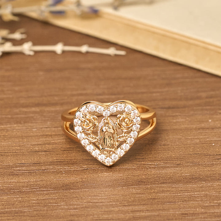 Christianartworkshop Heart-Shaped Our Lady Motif Ring with Rose Accents: Carry Her Care in Daily Wear - image 4