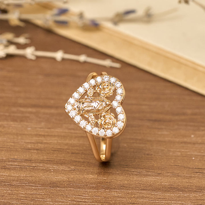 Christianartworkshop Heart-Shaped Our Lady Motif Ring with Rose Accents: Carry Her Care in Daily Wear - image 3