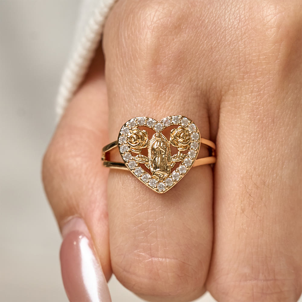 Christianartworkshop Heart-Shaped Our Lady Motif Ring with Rose Accents: Carry Her Care in Daily Wear - image 1