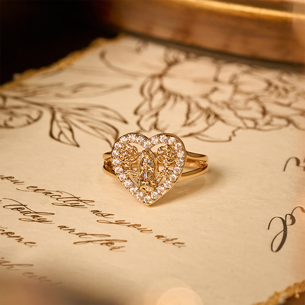 Christianartworkshop Heart-Shaped Our Lady Motif Ring with Rose Accents: Carry Her Care in Daily Wear - image 6