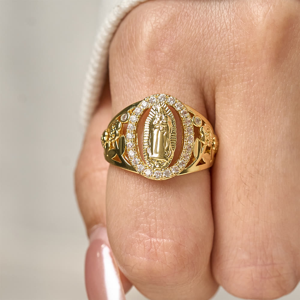 Christianartworkshop Our Lady Ring with Encircled Zircons & Floral Accents: Embody Her Tender Grace - image 1