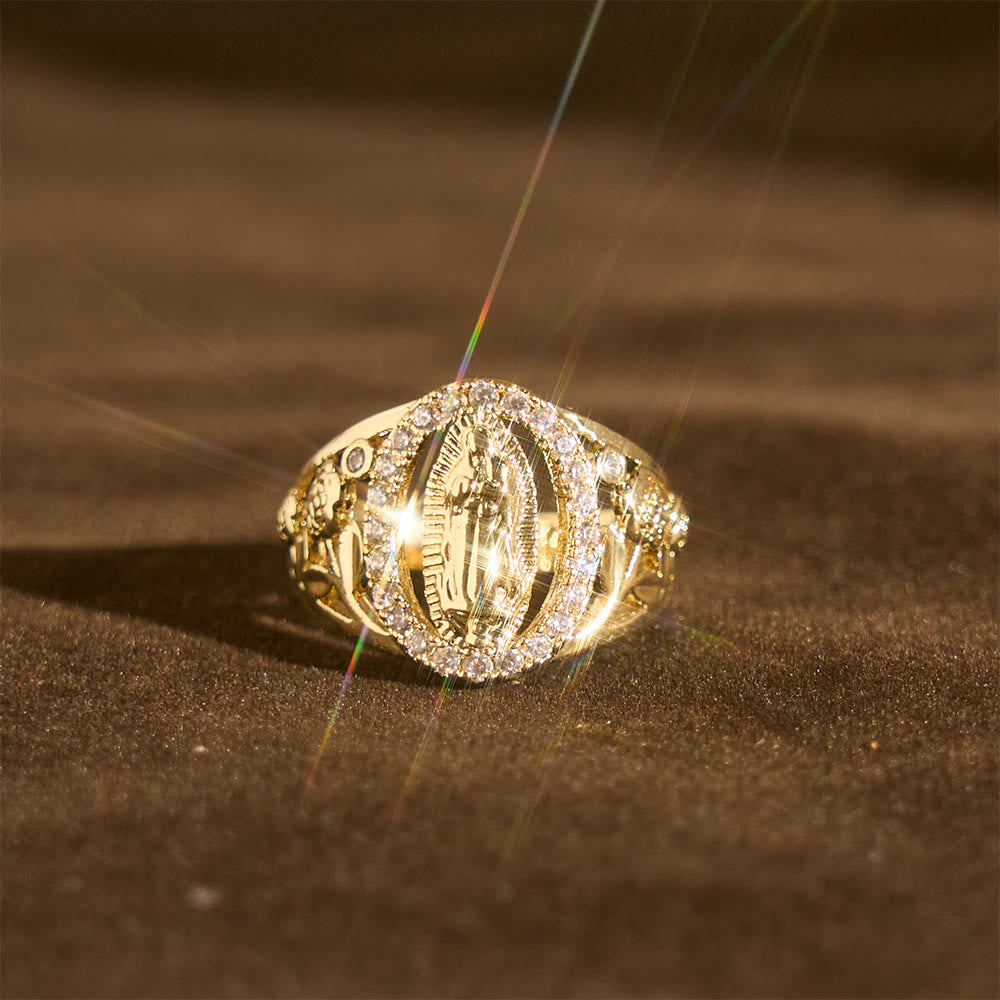 Christianartworkshop Our Lady Ring with Encircled Zircons & Floral Accents: Embody Her Tender Grace - image 6