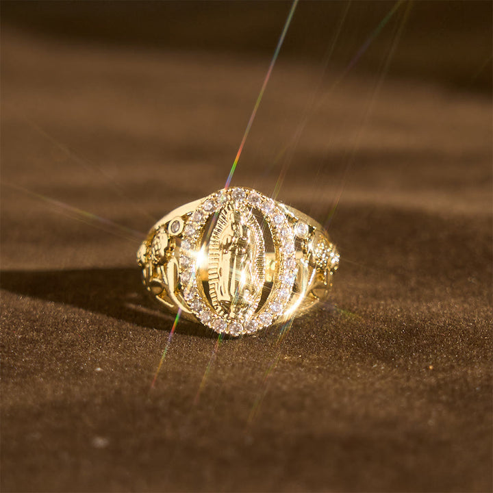 Christianartworkshop Our Lady Ring with Encircled Zircons & Floral Accents: Embody Her Tender Grace - image 6