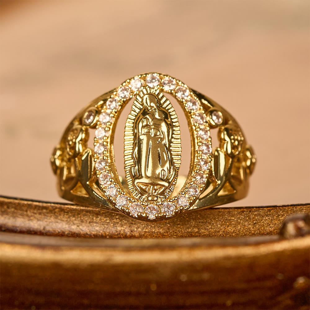 Christianartworkshop Our Lady Ring with Encircled Zircons & Floral Accents: Embody Her Tender Grace - image 2