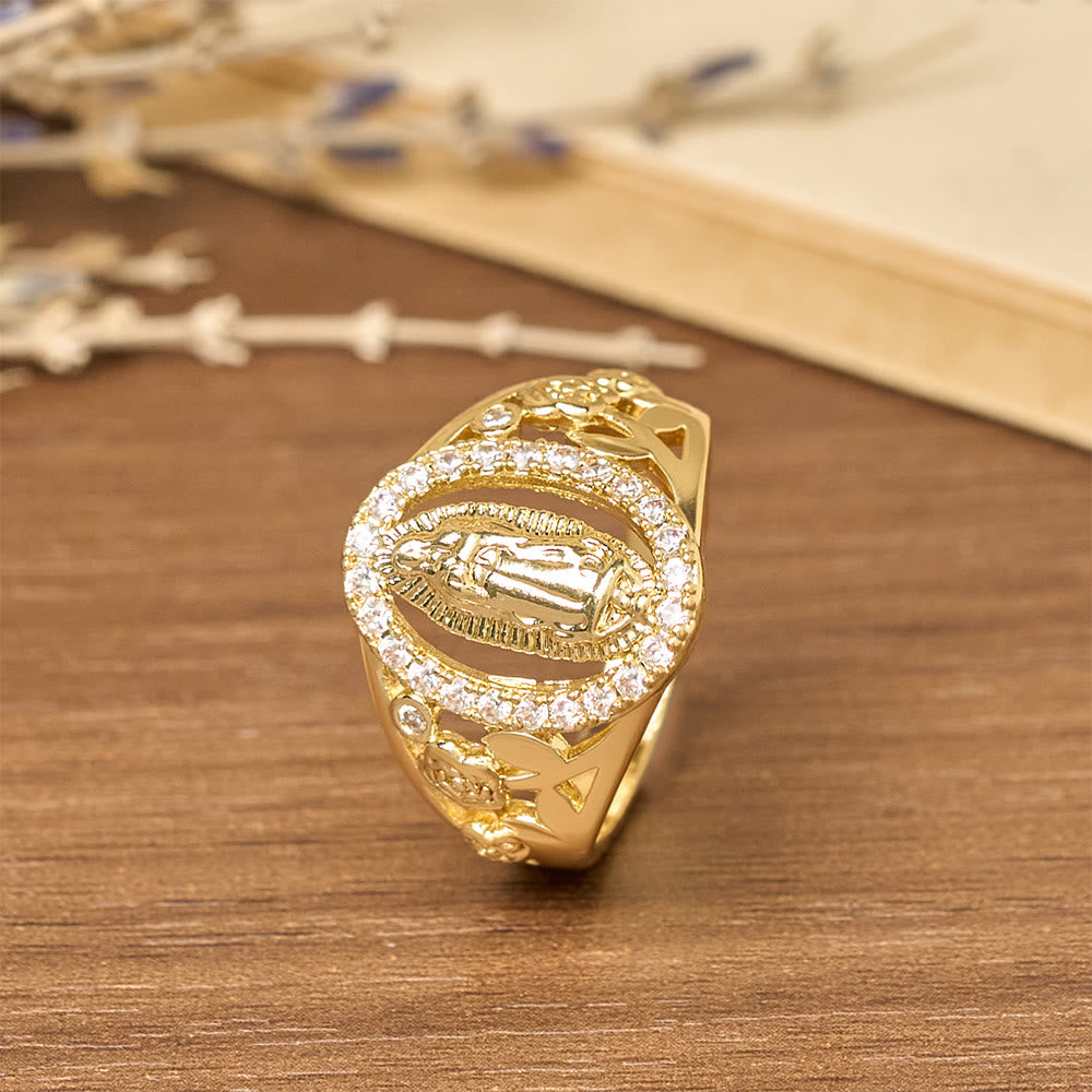 Christianartworkshop Our Lady Ring with Encircled Zircons & Floral Accents: Embody Her Tender Grace - image 3