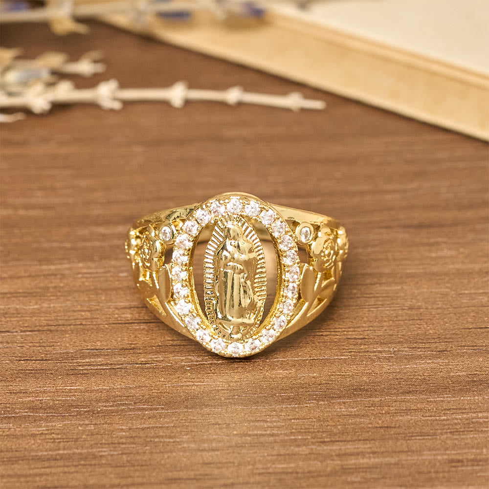 Christianartworkshop Our Lady Ring with Encircled Zircons & Floral Accents: Embody Her Tender Grace - image 5