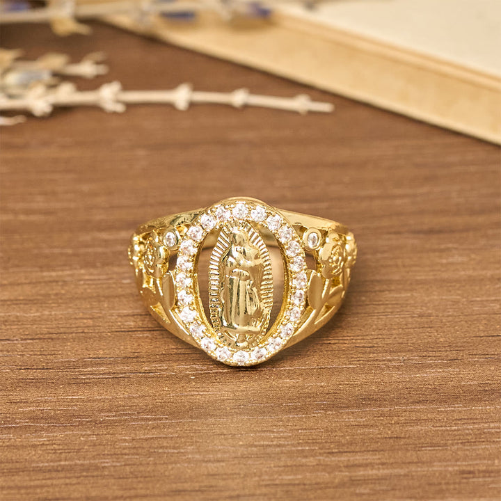 Christianartworkshop Our Lady Ring with Encircled Zircons & Floral Accents: Embody Her Tender Grace - image 5